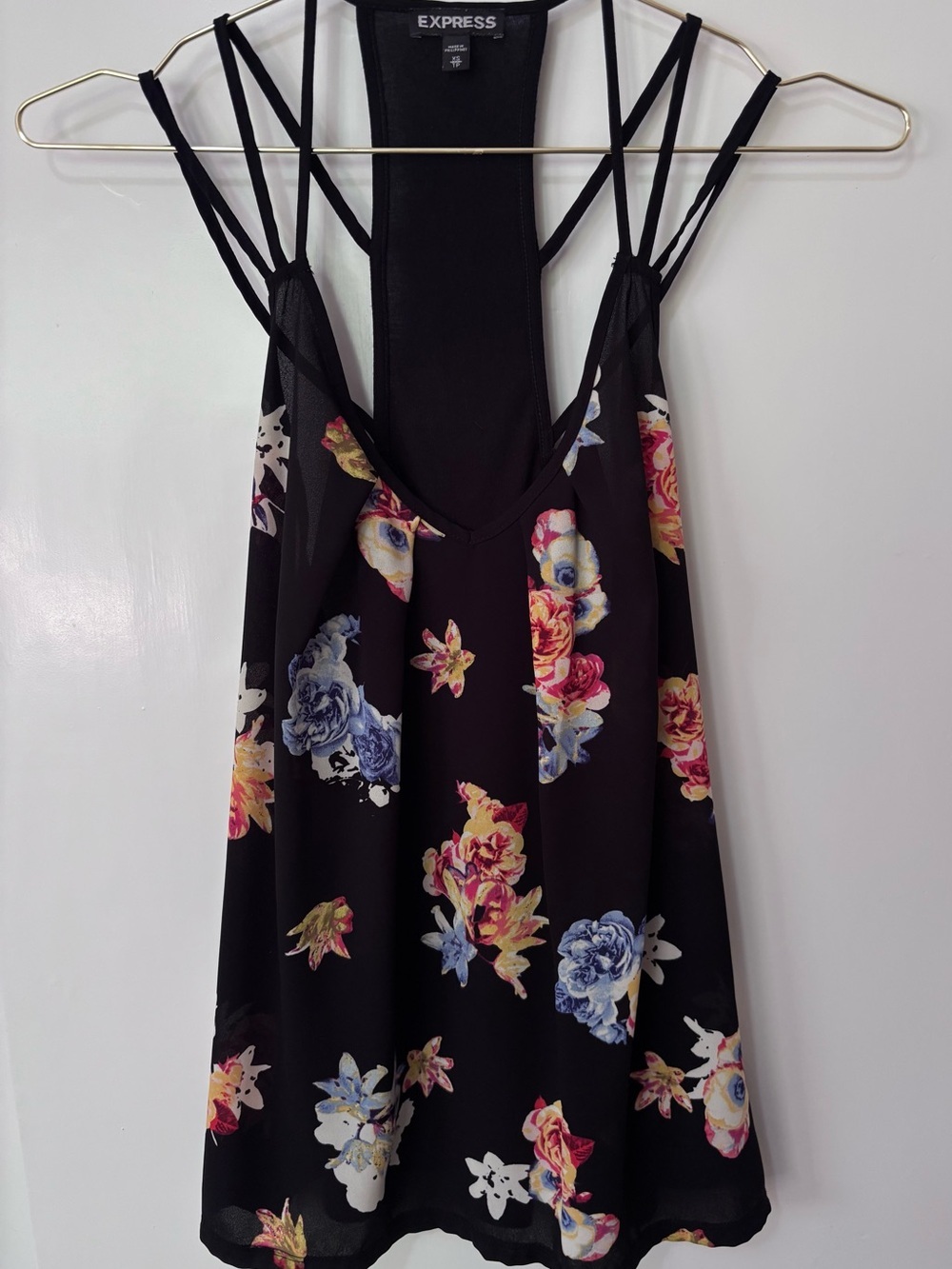 Express Black Floral Strappy Cami Top